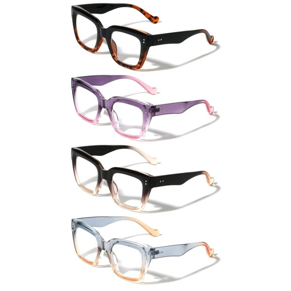 4 Pairs Women Bold Oversized Fashion Reading Glasses - Clear Lens Reader +2.25