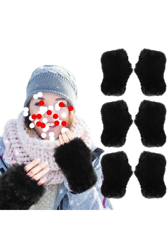 4 Pairs Women Furry Fingerless Gloves Winter Gloves Faux Fur Soft Warm Fingerless Mittens for Women Girls