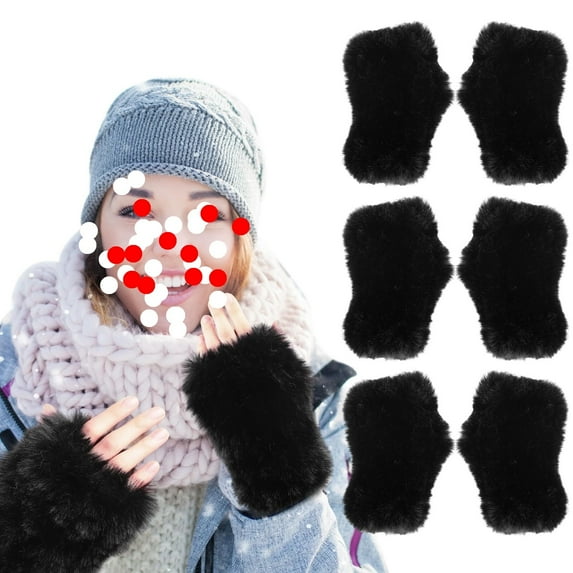 4 Pairs Women Furry Fingerless Gloves Winter Gloves Faux Fur Soft Warm Fingerless Mittens for Women Girls