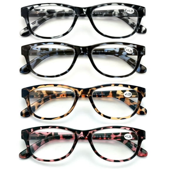 4 Pairs Women Leopard Meow Reading Glasses - Fashion Clear Lens Readers Demi Tortoise +3.75