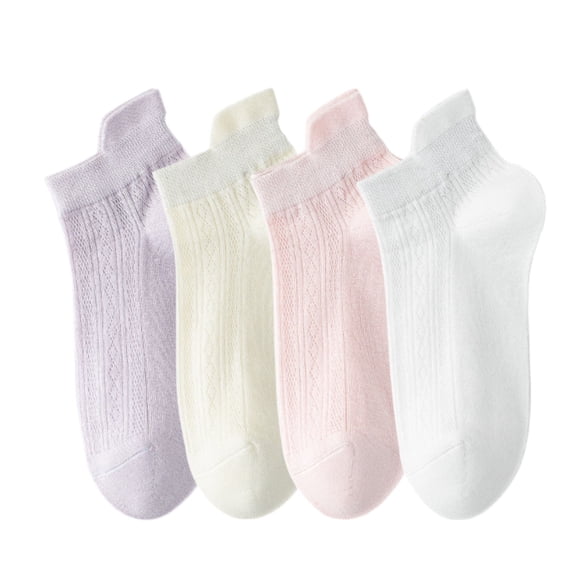 4 Pairs Women Low-Cut Lace Knit Ankle Socks Soft Stretch Cotton Mesh Design Breathable Lightweight Everyday Wear - 4 pcs-1