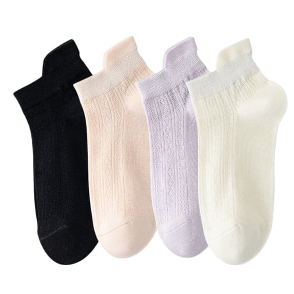 4 Pairs Women Low-Cut Lace Knit Ankle Socks Soft Stretch Cotton Mesh Design Breathable Lightweight Everyday Wear - 4 pcs-4
