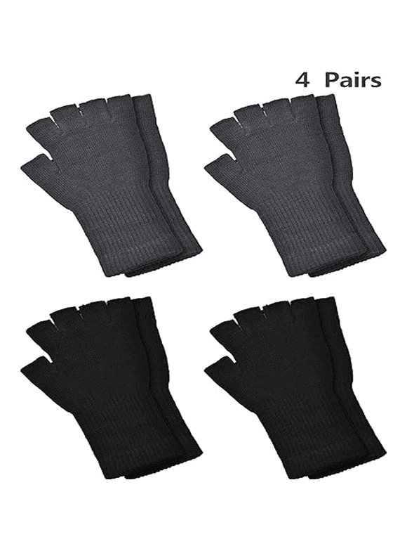 4 Pairs Women Men Winter Warm Knitted Fingerless Half Finger Typing Gloves Stretchy Knit Winter Gloves