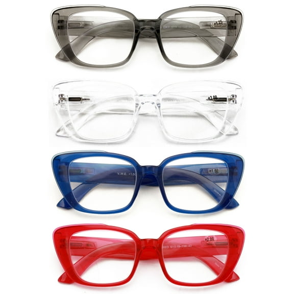 4 Pairs Women Oversize Transparent Reading Glasses - Spring Hinge Reader 7024 +2.25