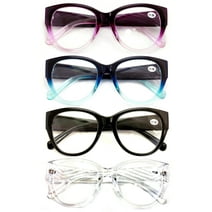 4 Pairs Women Oversized Bold Round Reading Glasses - Clear Readers - DR10 +1.00