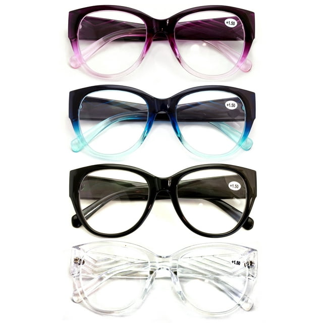 4 Pairs Women Oversized Bold Round Reading Glasses Clear Readers