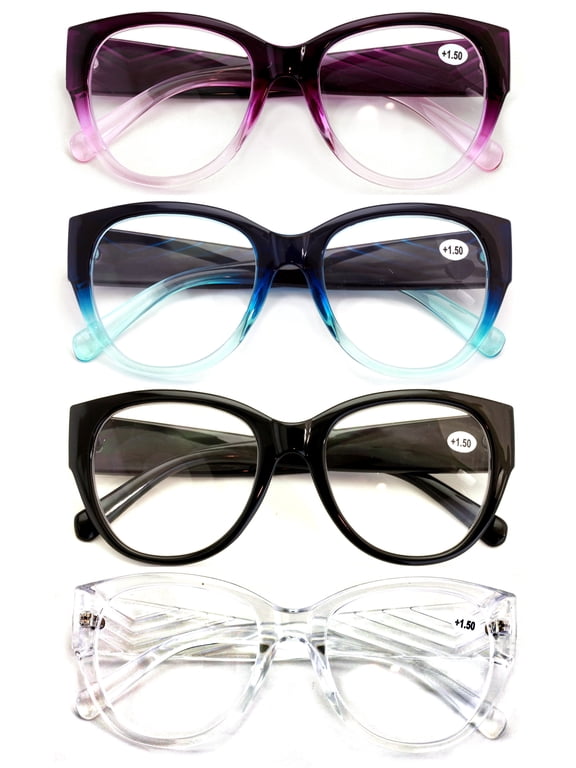 4 Pairs Women Oversized Bold Round Reading Glasses - Clear Readers - DR10 +3.25