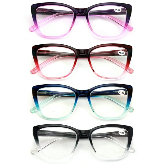 4 Pairs Women Oversized Translucent 2-Tone Cateye Reading Glasses - Spring Hinge Reader DR09 +4.00