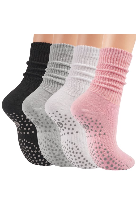 4 Pairs Women Pilates Socks with Grips Grippy Yoga Ballet Barre Hospital Gym Athletic Socks