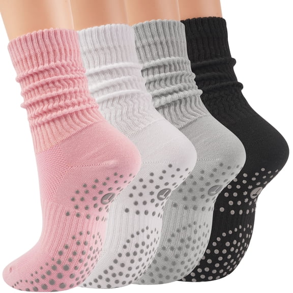 HIALTODAY Womens Non‑Skid Socks, Anti‑Fall Grip Socks for Pregnant, Postpartum & Seniors,Eldyly,Suitable for Yoga, Pilates and Ballet,4 Pairs