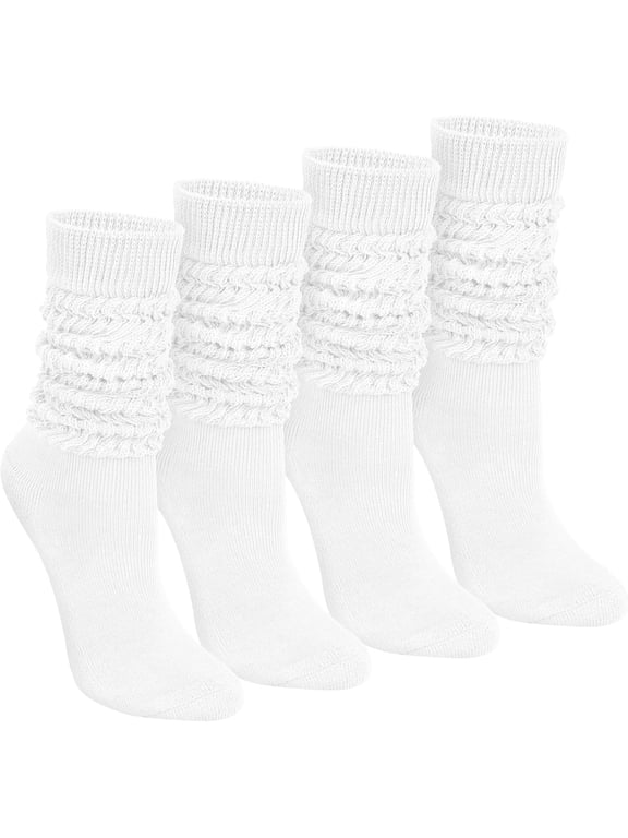 4 Pairs Women Slouch Socks Soft Knee High Scrunch Slouchy Socks Knit Tube Extra Long Socks for Women