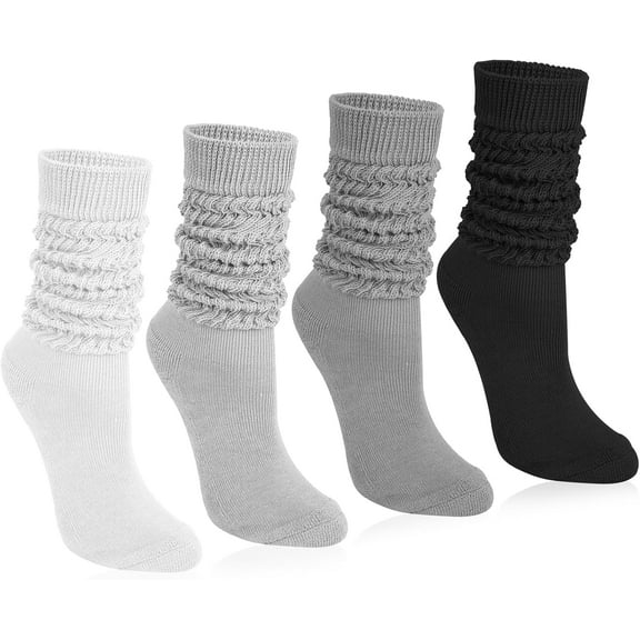 4 Pairs Women Slouch Socks Soft Knee High Scrunch Slouchy Socks Knit Tube Extra Long Socks for Women