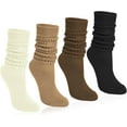 thumbnail image 1 of 4 Pairs Women Slouch Socks Soft Knee High Scrunch Slouchy Socks Knit Tube Extra Long Socks for Women, 1 of 6