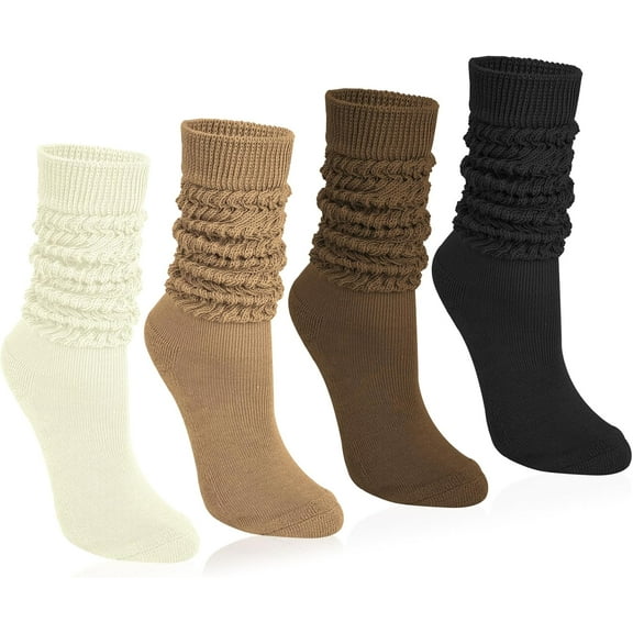 4 Pairs Women Slouch Socks Soft Knee High Scrunch Slouchy Socks Knit Tube Extra Long Socks for Women
