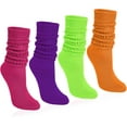 thumbnail image 1 of 4 Pairs Women Slouch Socks Soft Knee High Scrunch Slouchy Socks Knit Tube Extra Long Socks for Women, 1 of 7