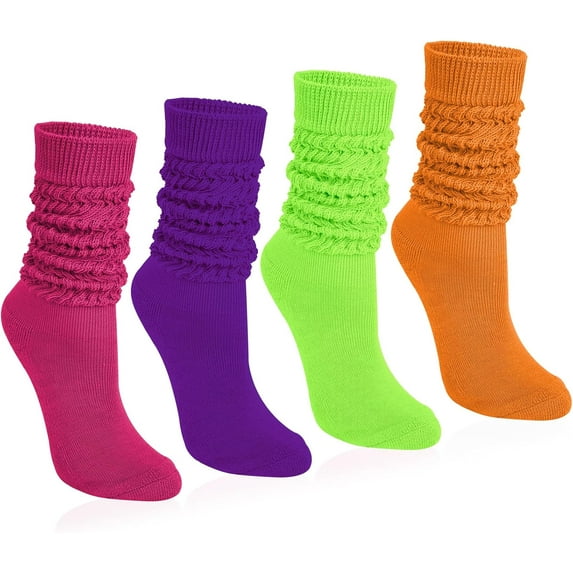 4 Pairs Women Slouch Socks Soft Knee High Scrunch Slouchy Socks Knit Tube Extra Long Socks for Women