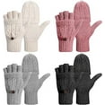 thumbnail image 1 of 4 Pairs Women Winter Convertible Gloves Fingerless Mittens Knit Flip Wool Gloves Warm Half Finger Gloves with Cover, 1 of 6