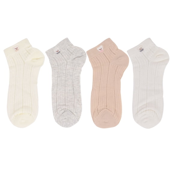 4 Pairs Women's Ankle Mesh Socks with Bear Embroidery Lightweight Breathable Knit and Elastic Cuffs - 4 pairs-B