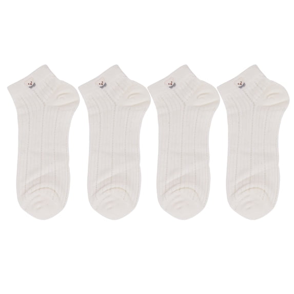 4 Pairs Women's Ankle Mesh Socks with Bear Embroidery Lightweight Breathable Knit and Elastic Cuffs - 4 pairs-E