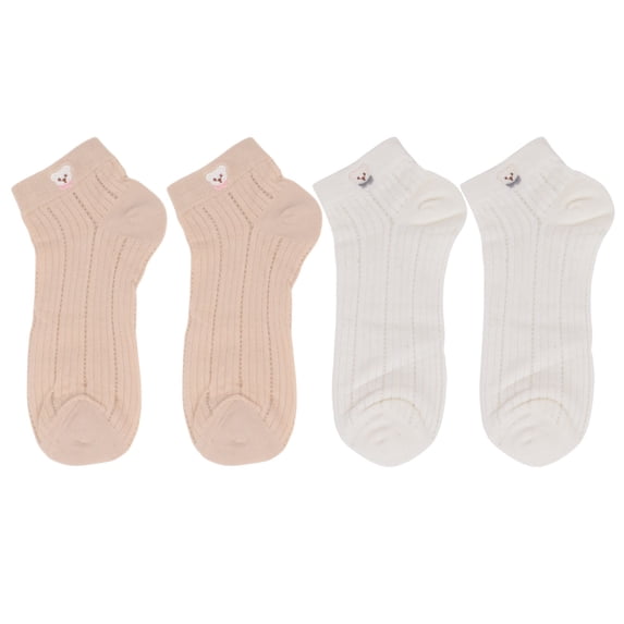 4 Pairs Women's Ankle Mesh Socks with Bear Embroidery Lightweight Breathable Knit and Elastic Cuffs - 4 pairs-F
