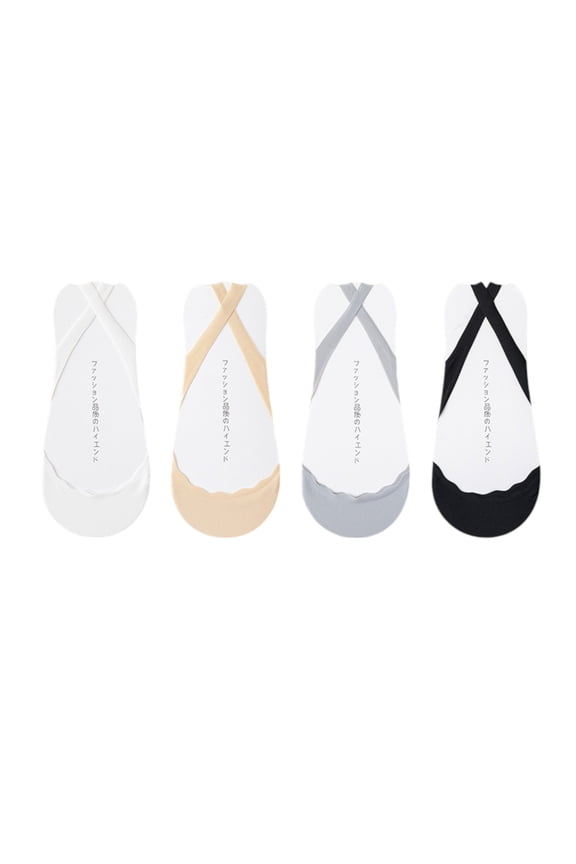 4 Pairs Women's Ballet-Inspired No Show Liner Socks Low Cut Design Non-Slip Silicone Heel - Multicolored