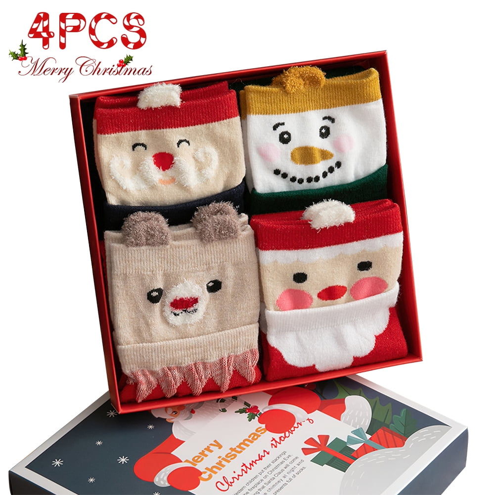 4 Pairs Women's Christmas Socks, Winter Holiday Xmas Soft Socks with