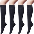 thumbnail image 1 of 4 Pairs Women's Cotton Knee High Socks, Casual Solid Knit Knee Socks (black), 1 of 12