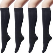 SMOMENT 4 Pairs Women's Cotton Knee High Socks, Casual Solid Knit Knee Socks (black)
