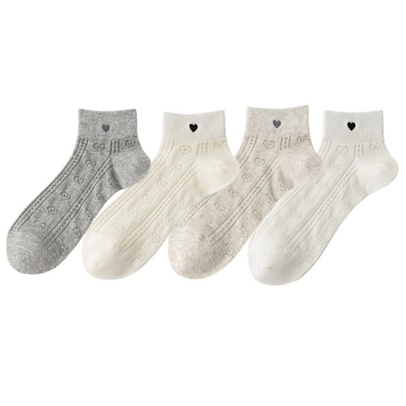 4 Pairs Women's Heart Pattern Breathable Short Crew Socks Soft Stretch Knit Design Multiple Color Options - 4 pairs-C