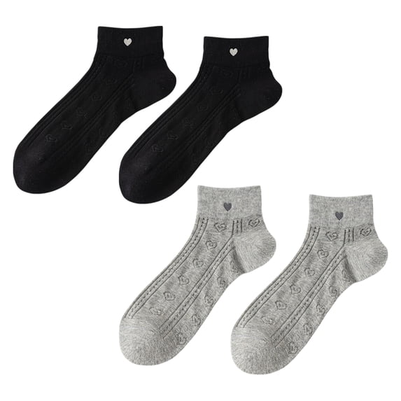 4 Pairs Women's Heart Pattern Breathable Short Crew Socks Soft Stretch Knit Design Multiple Color Options - 4 pairs-E