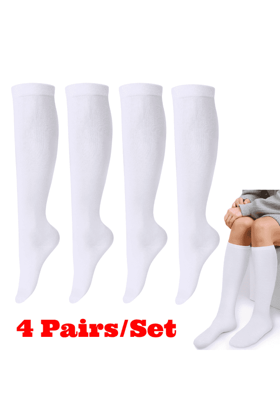 4 Pairs Women's Knee High Athletic Socks, Cotton Long Tube Socks for Outdoor Sports