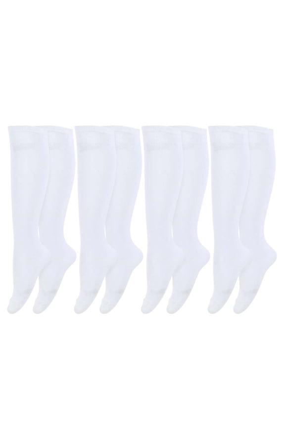 4 Pairs Women's Knee High Socks Outdoor Sport Athletic Socks Casual White Tube Socks