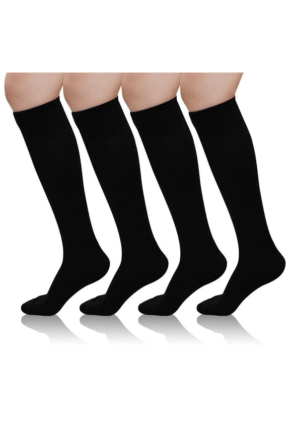 4 Pairs Knee High Socks, PUTUO Casual Comfort Seam Knee High Stockings for Women, Black