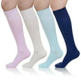 thumbnail image 1 of 4 Pairs Knee High Socks, PUTUO Casual Comfort Seam Knee High Stockings for Women, Multicolor, 1 of 8