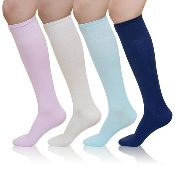 4 Pairs Knee High Socks, PUTUO Casual Comfort Seam Knee High Stockings for Women, Multicolor