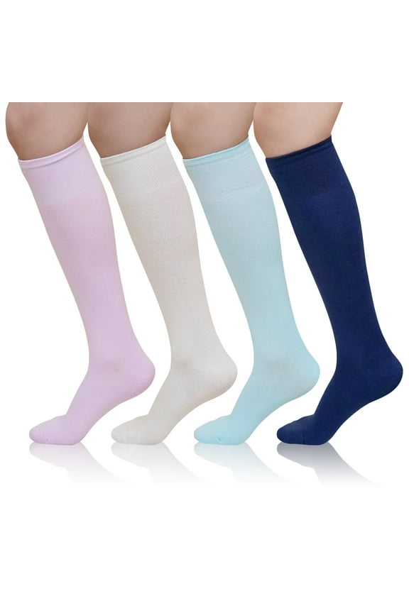 4 Pairs Knee High Socks, PUTUO Casual Comfort Seam Knee High Stockings for Women, Multicolor