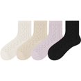 thumbnail image 1 of 4 Pairs Women's Lace Knit Crew Socks Lightweight Breathable Mesh Style with Elastic Cuff in Assorted Patterns - 4 pairs-C, 1 of 7