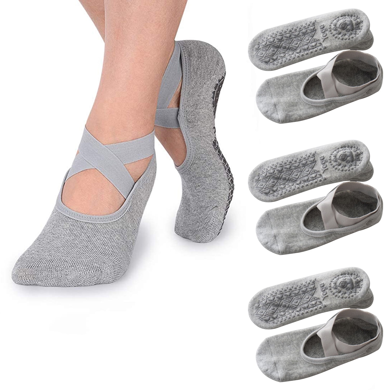 SHELLTON 4 Pair Women Non Slip Grip Socks with Grips Sticky for Yoga,  Pilates, Barre, Home, Hospital 