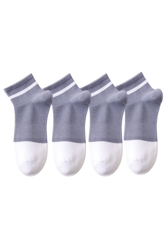 4 Pairs Women's Seamless Cotton Ankle Socks Breathable Stretch Ribbed Cuff in Assorted Color Block Design - 4 pairs-F
