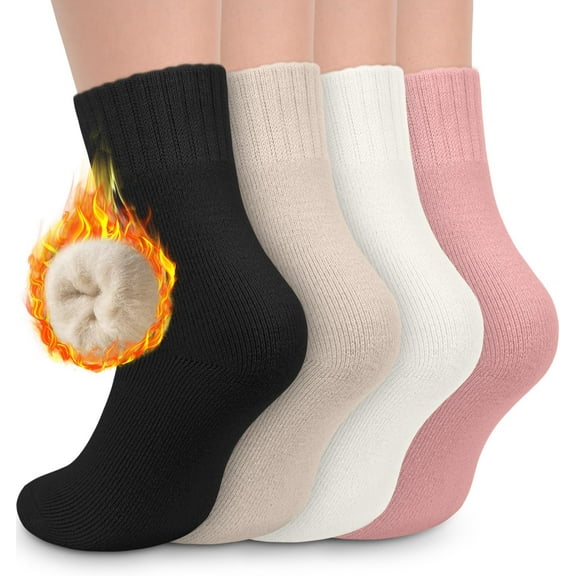 4 Pairs Women's Thermal Socks - Thick, Warm, Cozy Crew Socks for Winter Hiking, Running, Gifts