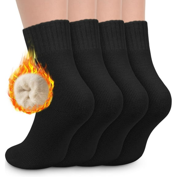 4 Pairs Women's Thermal Socks - Thick, Warm, Cozy Crew Socks for Winter Hiking, Running, Gifts