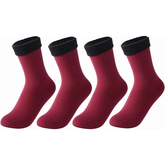 4 Pairs Women's Velvet Winter Thermal Socks,Thickening and Velvet Snow Socks, Solid Color Warm Naked Socks