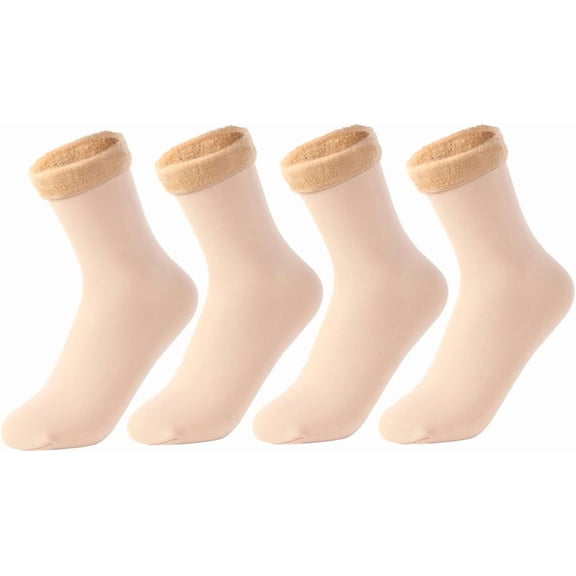 4 Pairs Women's Velvet Winter Thermal Socks,Thickening and Velvet Snow Socks, Solid Color Warm Naked Socks