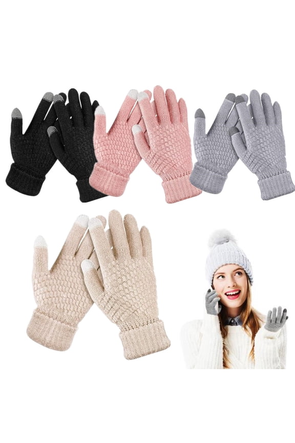 4 Pairs Women's Winter Gloves Warm Women Touch Screen Knit Gloves Elastic Cuff Winter Mitten for Cold Weather