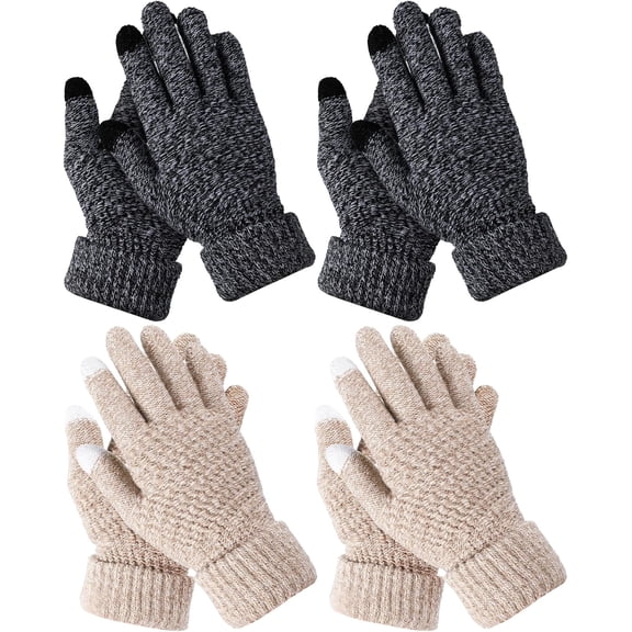 4 Pairs Women's Winter Touch Screen Gloves Soft Warm Fleece Lined Knit Elastic Cuff Texting Gloves