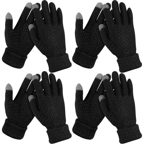 4 Pairs Women's Winter Touch Screen Gloves Warm Fleece Lined Knit Gloves Elastic Cuff Winter Texting Gloves