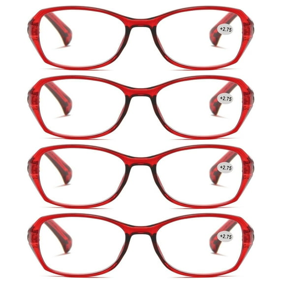 4 Pairs Womens Ladies Blue Light Blocking Reading Glasses Red Readers for Reading Paper work +0.75