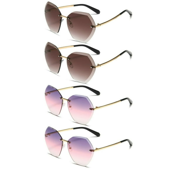 4 Pairs Womens Oversized Rimless Sunglasses for Driving Outdoor Activity Sports UV 400