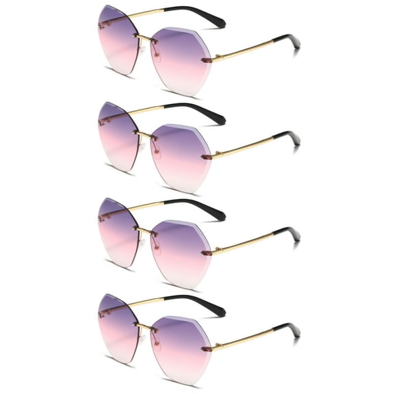 4 Pairs Womens Oversized Rimless Sunglasses for Driving Outdoor Activity Sports UV 400