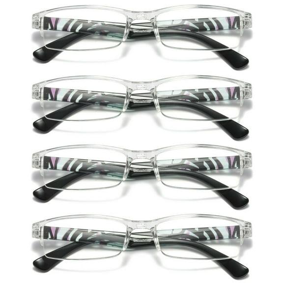 4 Pairs Womens Slim Rectangle Half Frame Blue Light Blocking Reading Glasses Readers +2.00
